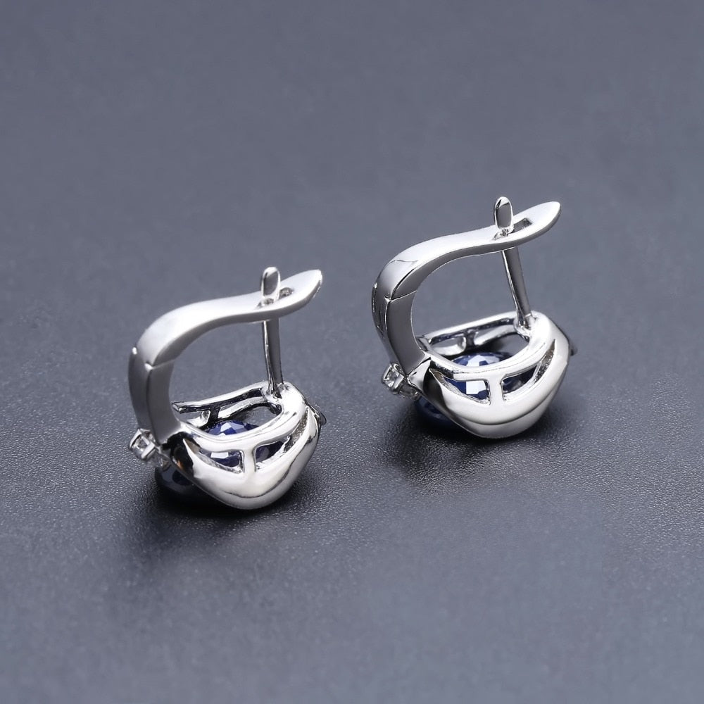 Blue Sapphire Gemstone Ring Earrings Jewelry Set For Women 925 Sterling Silver - foxberryparkproducts