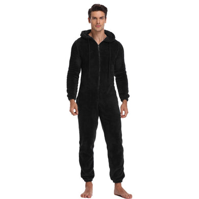 Men Warm Teddy Fleece Onesie Fluffy Sleep Lounge Adult Sleepwear One Piece Pyjamas Male Jumpsuits Hooded Onesies For Adult Men - foxberryparkproducts