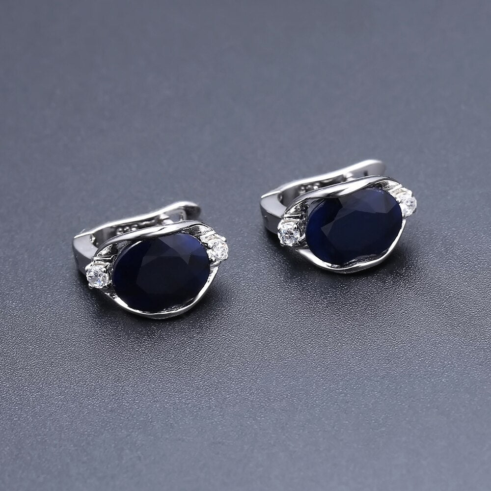 Blue Sapphire Gemstone Ring Earrings Jewelry Set For Women 925 Sterling Silver - foxberryparkproducts