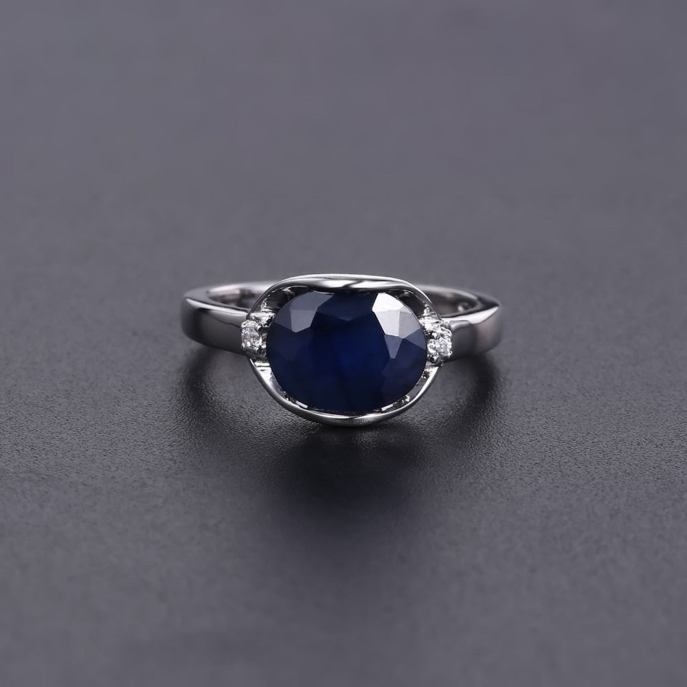 Blue Sapphire Gemstone Ring Earrings Jewelry Set For Women 925 Sterling Silver - foxberryparkproducts