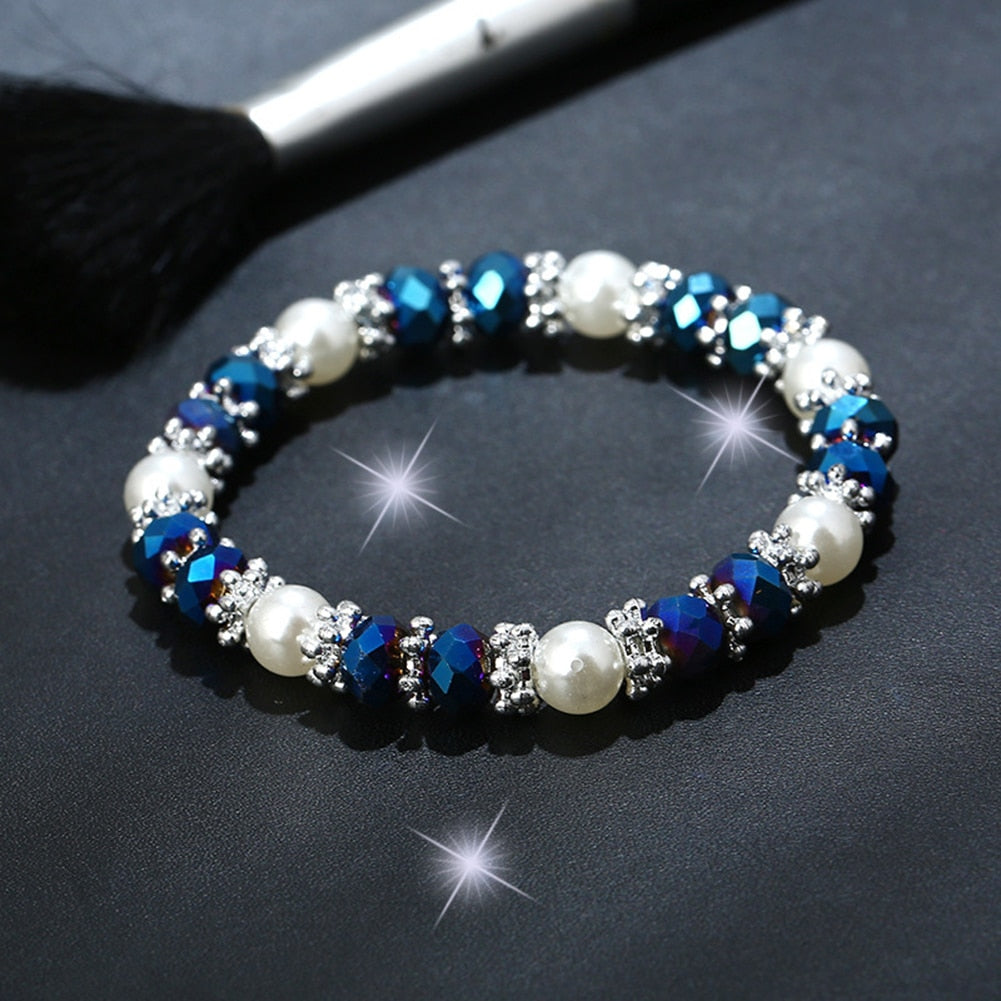 Bracelet Bright Colorful Rhinestone and Faux Pearl  ID A112-1101 - foxberryparkproducts