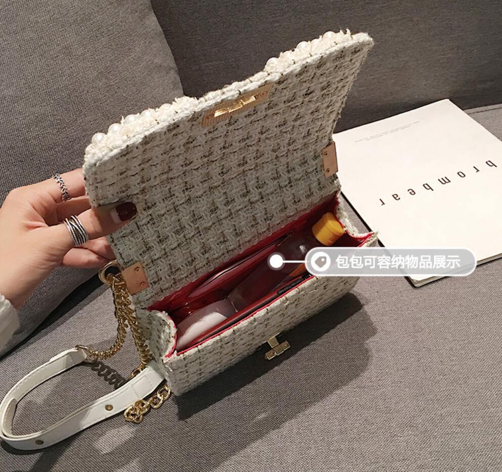 Fashion New Female Square Tote bag Quality Woolen Pearl Women&