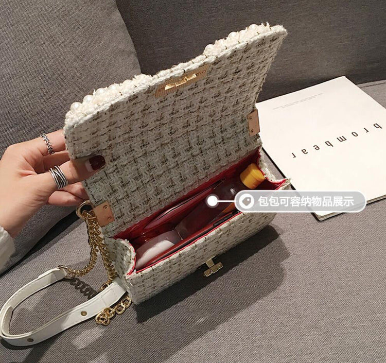 Fashion New Female Square Tote bag Quality Woolen Pearl Women&