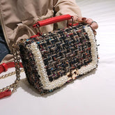 Fashion New Female Square Tote bag Quality Woolen Pearl Women&