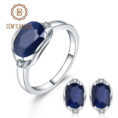 Blue Sapphire Gemstone Ring Earrings Jewelry Set For Women 925 Sterling Silver - foxberryparkproducts