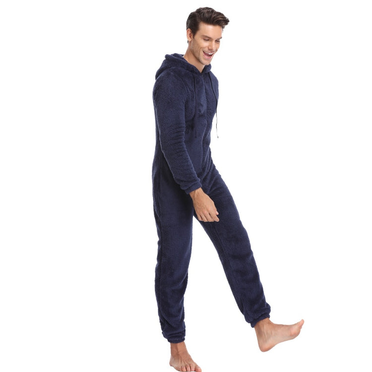 Men Warm Teddy Fleece Onesie Fluffy Sleep Lounge Adult Sleepwear One Piece Pyjamas Male Jumpsuits Hooded Onesies For Adult Men - foxberryparkproducts
