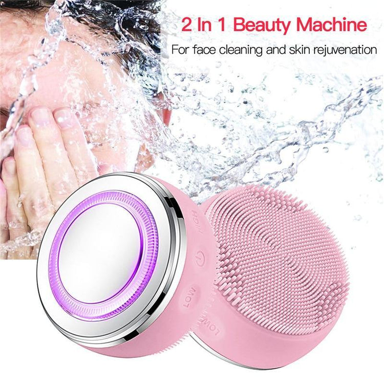 2in1 LED Light Silicone Heating Face Cleanser Massage - foxberryparkproducts