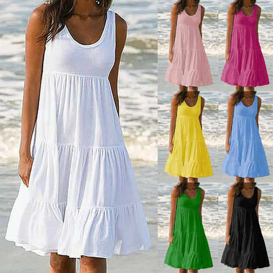 Jocoo Jolee Women Causual O Neck Sleeveless Ruffles Mini Dress