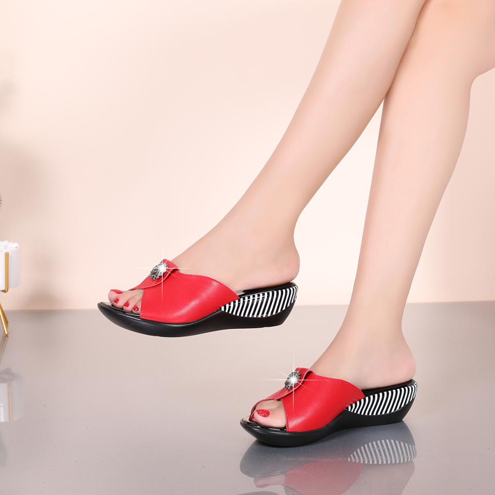 2022 Summer Platform Flip Flops Fashion Beach Shoes Woman Anti-slip Genuine Leather - foxberryparkproducts