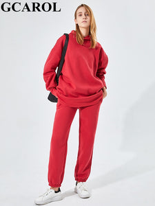 GCAROL Fall Winter Women Long Hooded Suits 80% Cotton Fleece - foxberryparkproducts