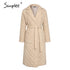 Simplee Long straight winter coat with rhombus pattern Casual sashes - foxberryparkproducts