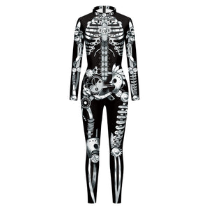 VIP FASHION Adult Skeleton Print Halloween Cosplay For Women Ghost Jumpsuit - foxberryparkproducts