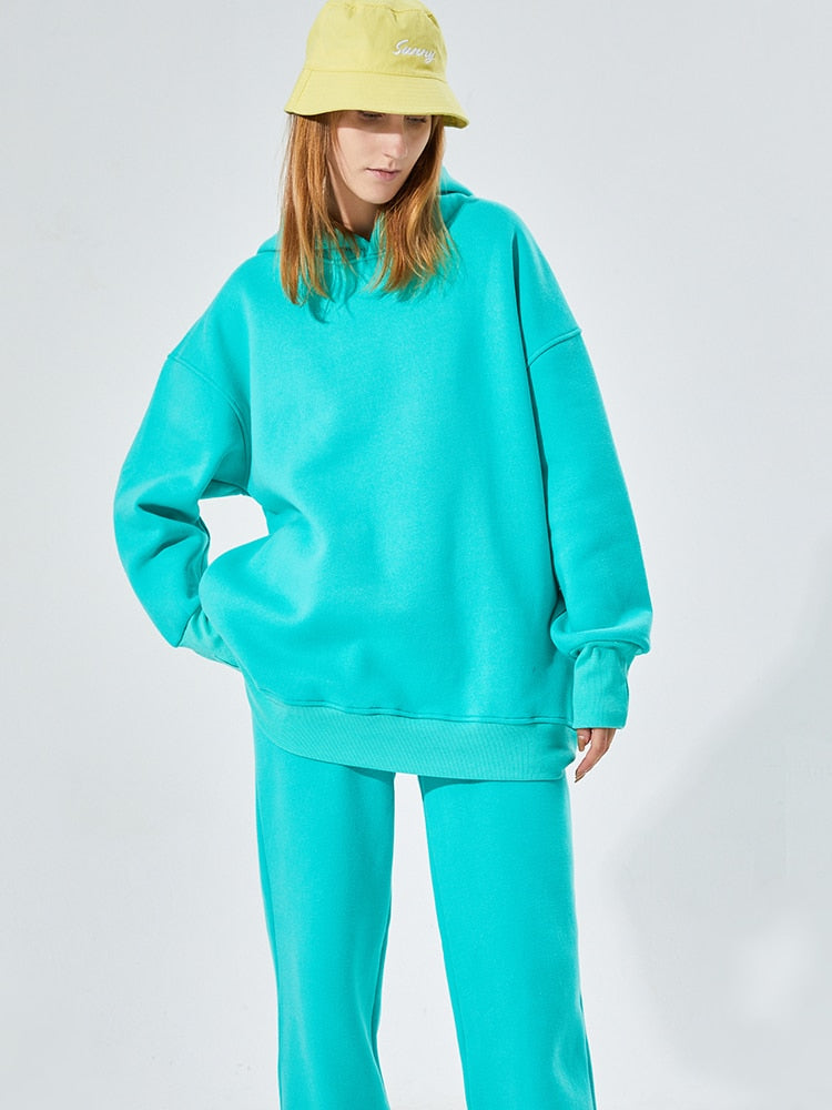 GCAROL Fall Winter Women Long Hooded Suits 80% Cotton Fleece - foxberryparkproducts