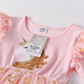 VIKITA Girls Princess Dress Unicorn Sequins Long Sleeve Autumn Dress Kids Birthday Party Wedding Tulle Dresses Children Clothing - foxberryparkproducts