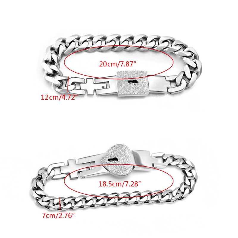2Pcs Tone Stainless Steel Lover Heart Bracelet