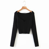 DEAT 2022 Autumn Autumn Short Square Collar Thin Knitted Pullovers Sweater Loose V-Neck Long Sleeve Women New Fashion 13U090 - foxberryparkproducts