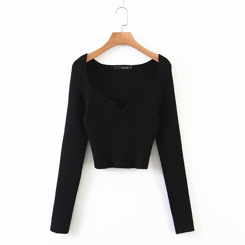 DEAT 2022 Autumn Autumn Short Square Collar Thin Knitted Pullovers Sweater Loose V-Neck Long Sleeve Women New Fashion 13U090 - foxberryparkproducts