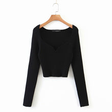 Load image into Gallery viewer, DEAT 2022 Autumn Autumn Short Square Collar Thin Knitted Pullovers Sweater Loose V-Neck Long Sleeve Women New Fashion 13U090 - foxberryparkproducts
