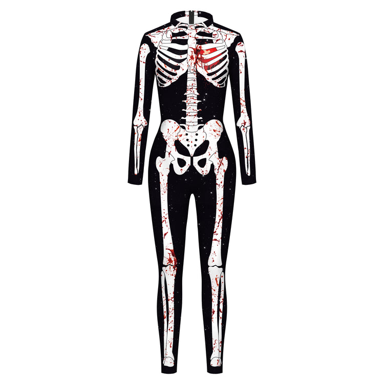 VIP FASHION Adult Skeleton Print Halloween Cosplay For Women Ghost Jumpsuit - foxberryparkproducts