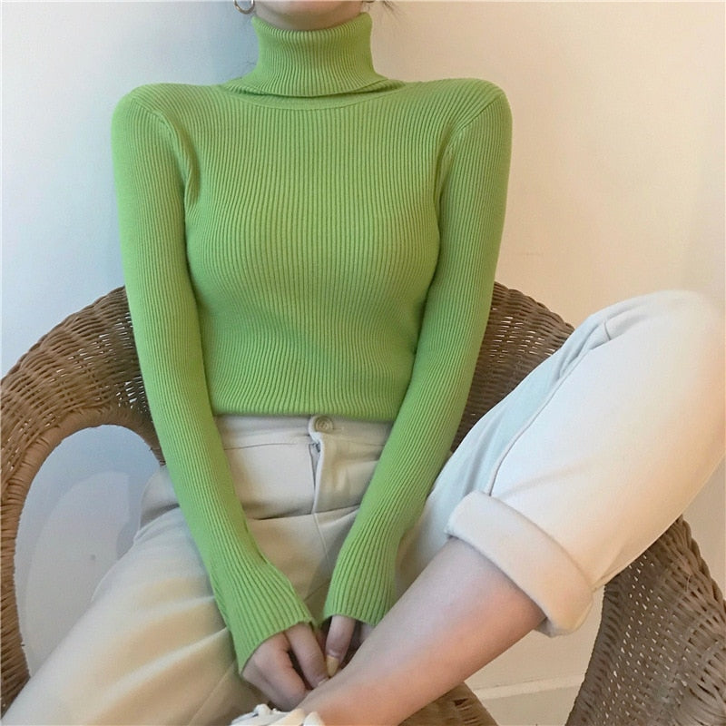 Women Turtleneck Sweaters Autumn Winter Korean Slim Pullover Women Basic Tops Casual Soft Knit Sweater Soft Warm Jumper - foxberryparkproducts