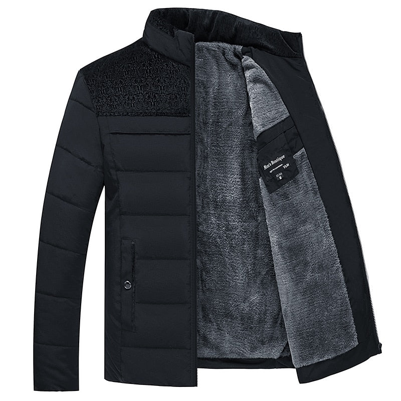 Men's Plush Thickened Parkas Stand Collar Winter Jacket