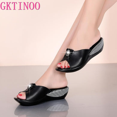 2022 Summer Platform Flip Flops Fashion Beach Shoes Woman Anti-slip Genuine Leather - foxberryparkproducts