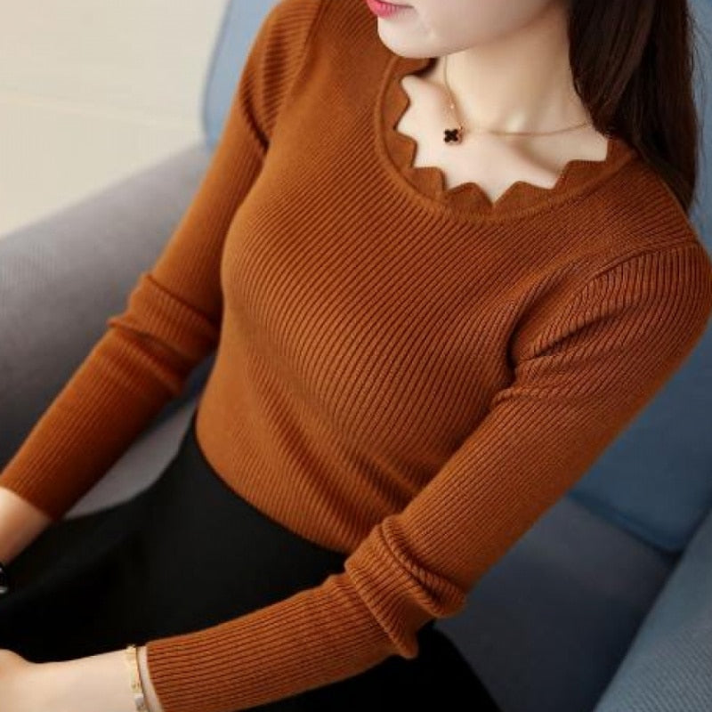 Pullover Solid Sweaters Women New Womens Knitted Slim Sweater - foxberryparkproducts