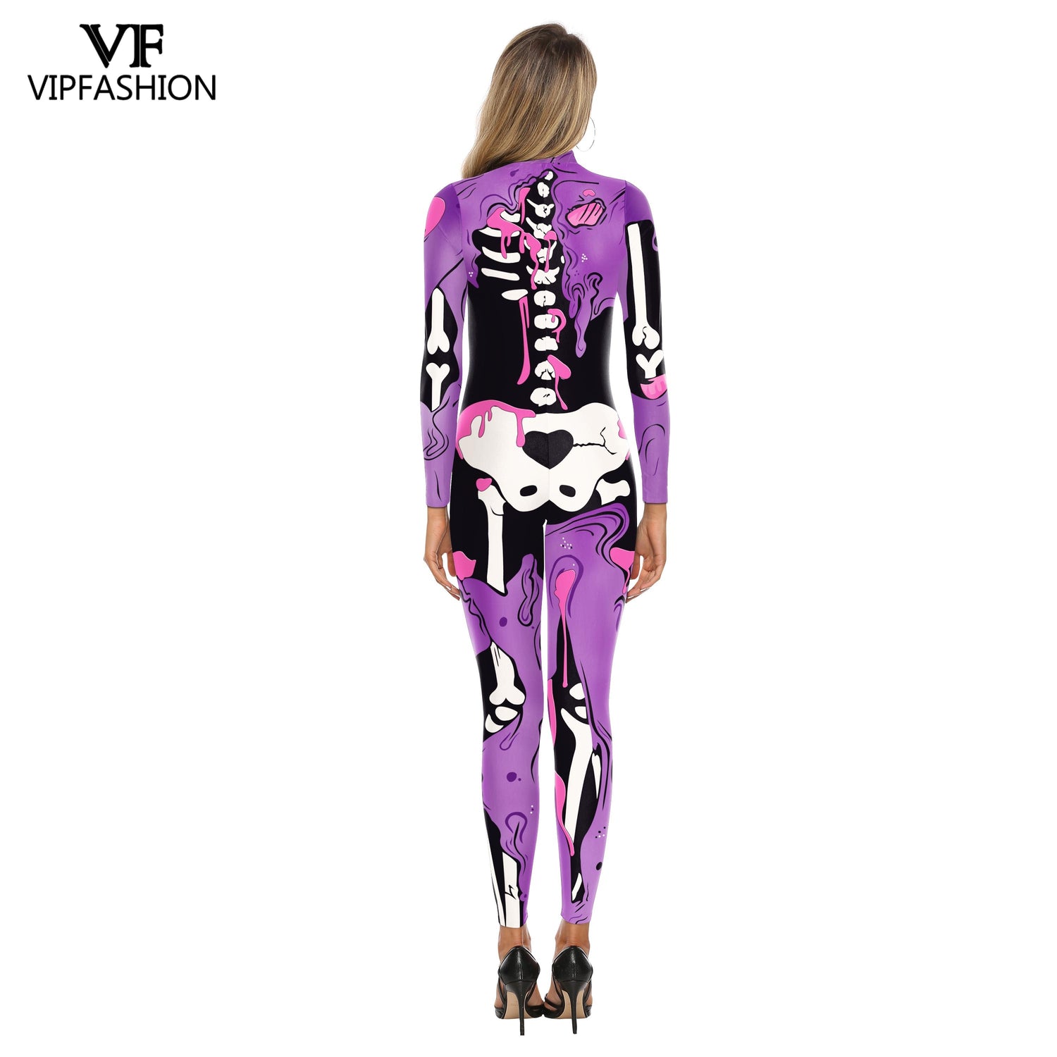VIP FASHION Adult Skeleton Print Halloween Cosplay For Women Ghost Jumpsuit - foxberryparkproducts