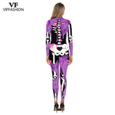 VIP FASHION Adult Skeleton Print Halloween Cosplay For Women Ghost Jumpsuit - foxberryparkproducts