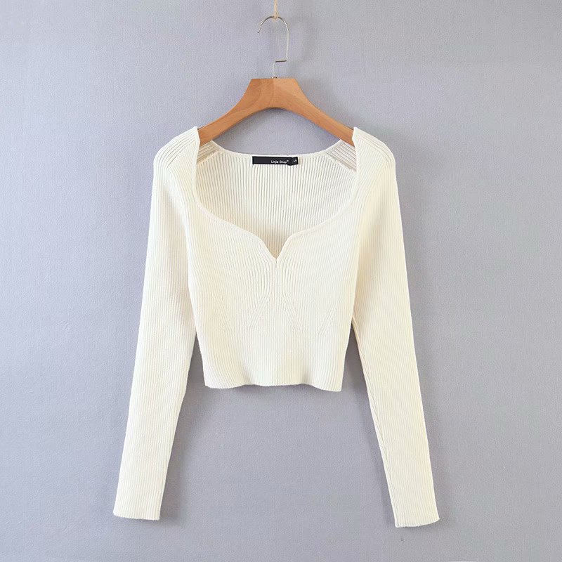 DEAT 2022 Autumn Autumn Short Square Collar Thin Knitted Pullovers Sweater Loose V-Neck Long Sleeve Women New Fashion 13U090 - foxberryparkproducts