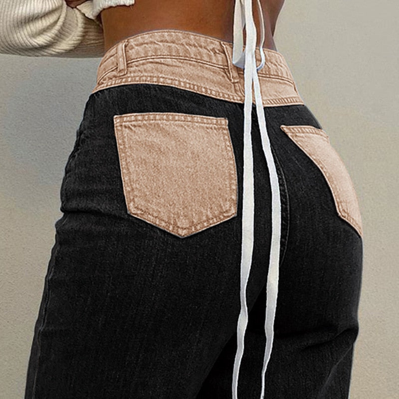 Streetwear Women Bodycon Jeans woman Fashion Patchwork - foxberryparkproducts