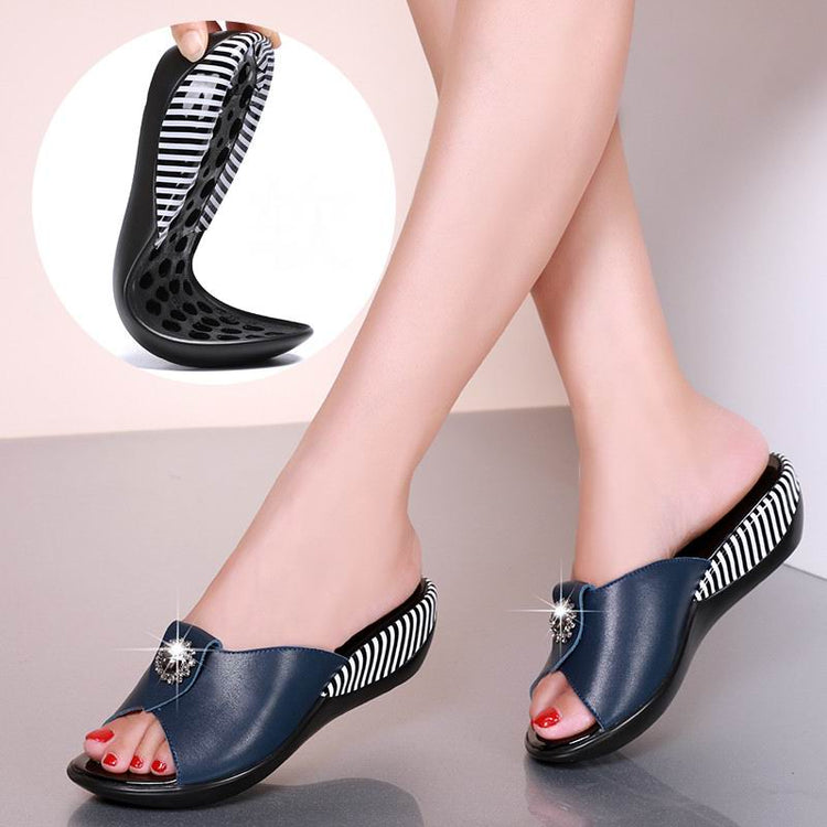 2022 Summer Platform Flip Flops Fashion Beach Shoes Woman Anti-slip Genuine Leather - foxberryparkproducts