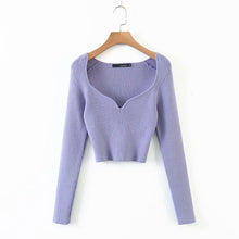 Load image into Gallery viewer, DEAT 2022 Autumn Autumn Short Square Collar Thin Knitted Pullovers Sweater Loose V-Neck Long Sleeve Women New Fashion 13U090 - foxberryparkproducts
