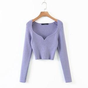 DEAT 2022 Autumn Autumn Short Square Collar Thin Knitted Pullovers Sweater Loose V-Neck Long Sleeve Women New Fashion 13U090 - foxberryparkproducts
