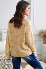 Load image into Gallery viewer, Women&#39;s Khaki Hollow-out Round Neck Knitted Sweater - foxberryparkproducts
