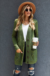 Green Front Pocket and Buttons Closure Cardigan - foxberryparkproducts