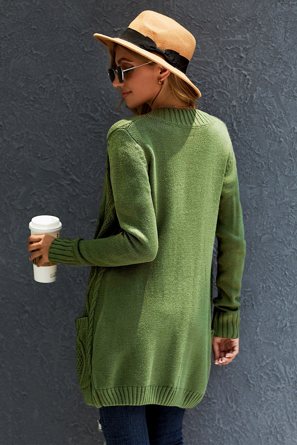 Green Front Pocket and Buttons Closure Cardigan - foxberryparkproducts