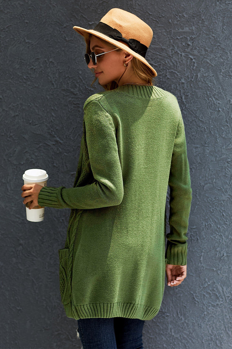 Green Front Pocket and Buttons Closure Cardigan - foxberryparkproducts