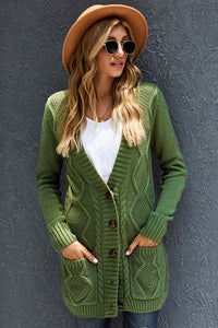 Green Front Pocket and Buttons Closure Cardigan - foxberryparkproducts