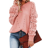 Lantern Sleeve Knitted Sweater Woman Autumn Winter Hollow Out Sweater - foxberryparkproducts