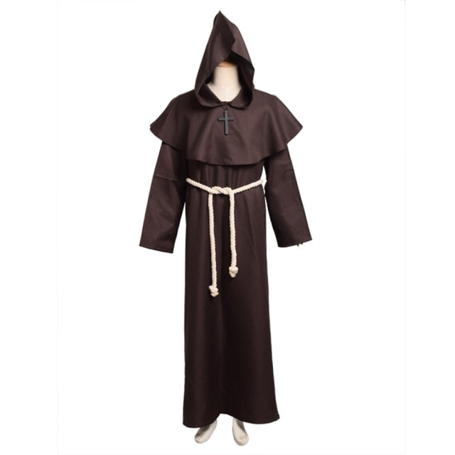 Medieval Costume Men Women Vintage Renaissance Monk Friar Priest Halloween Hooded Robe Dress - foxberryparkproducts