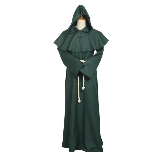 Medieval Costume Men Women Vintage Renaissance Monk Friar Priest Halloween Hooded Robe Dress - foxberryparkproducts