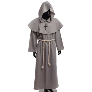 Medieval Costume Men Women Vintage Renaissance Monk Friar Priest Halloween Hooded Robe Dress - foxberryparkproducts