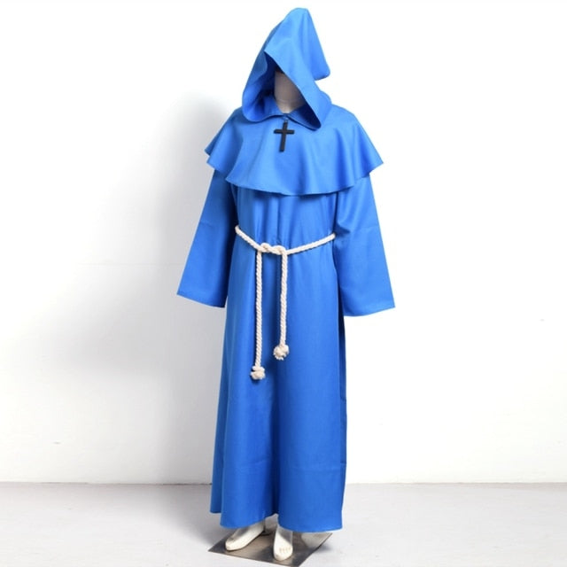 Medieval Costume Men Women Vintage Renaissance Monk Friar Priest Halloween Hooded Robe Dress - foxberryparkproducts