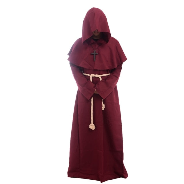 Medieval Costume Men Women Vintage Renaissance Monk Friar Priest Halloween Hooded Robe Dress - foxberryparkproducts