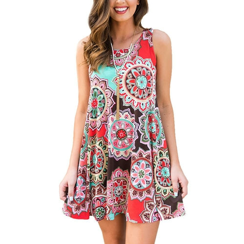 Woman Floral Print Sleeveless Tank Dress  - foxberryparkproducts