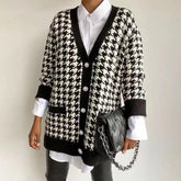 Women Button Black Houndstooth Cardigan - foxberryparkproducts