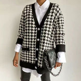 Women Button Black Houndstooth Cardigan - foxberryparkproducts