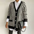Women Button Black Houndstooth Cardigan - foxberryparkproducts
