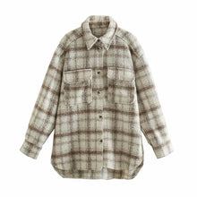 Load image into Gallery viewer, Loose Beige Plaid Tweed Shirt  Basic Oversized Jacket  Shirt Coat - foxberryparkproducts
